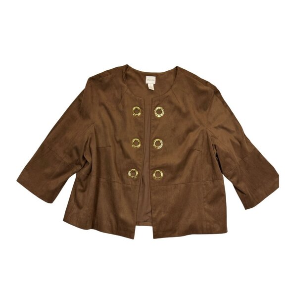 Chicos Cape Jacket Womens Size 2 Petite Brown Double-Breasted 3/4 Sleeves Lined - Picture 1 of 6